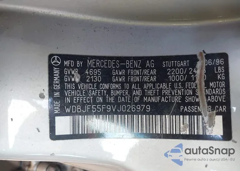 1997 Mercedes-Benz E 320 из США, поврежденный, VIN WDBJF55F9VJ026979